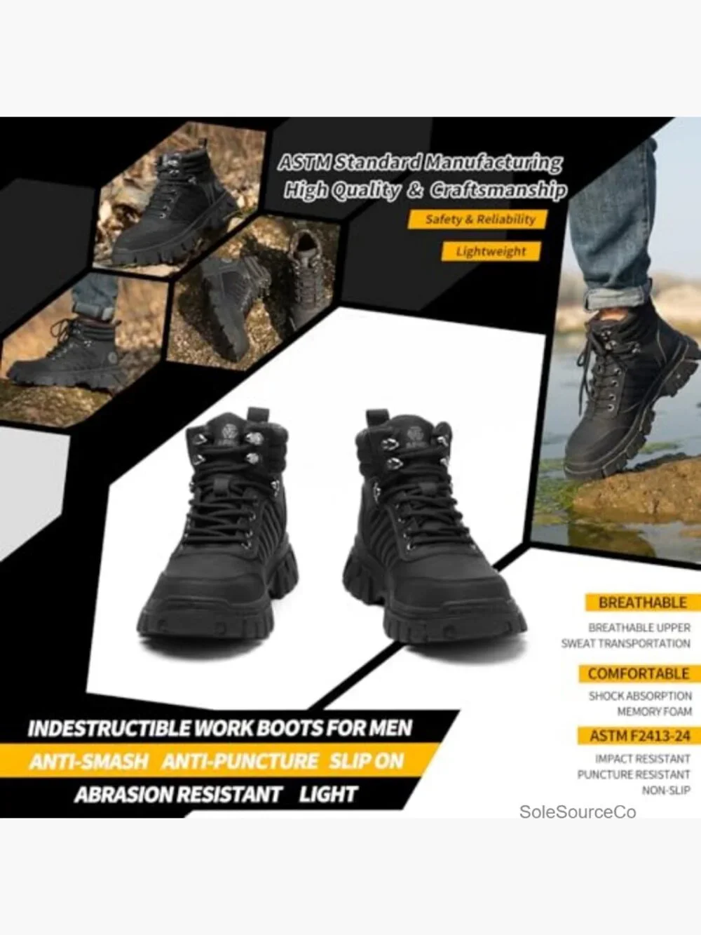 Steel Toe Work Boots Men Safety Industrial Construction Lightweight Non Slip